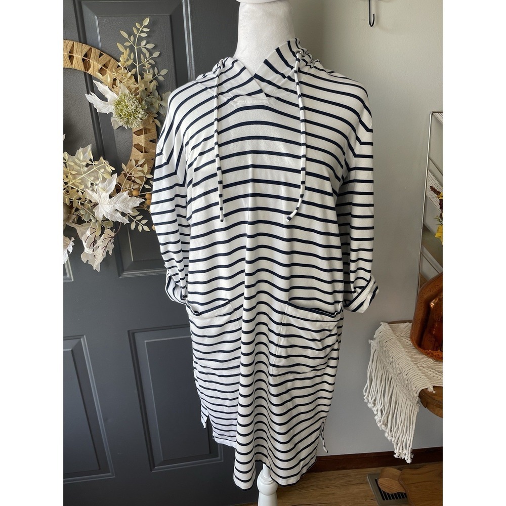 Chico's Zenergy Blue White Stripe Tunic Dress Size 12-14 Nautical Beach